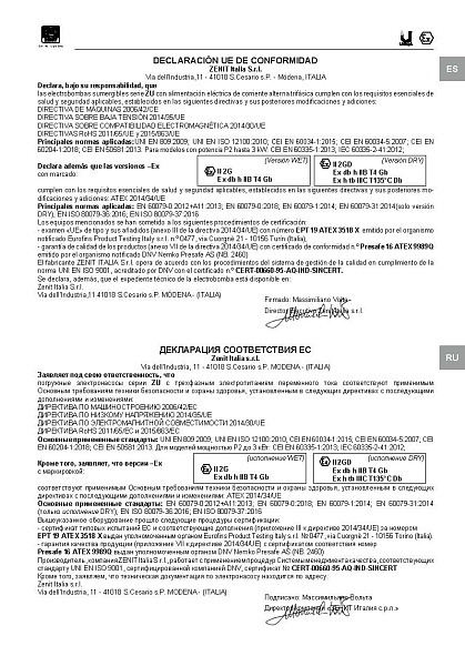 Декларация соответствия ЕС Zenit серии Uniqa